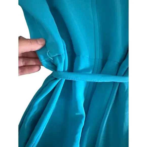 Celebrate DB Studio Teal Chiffon Long Sleeve V-Neck Dress SZ 14 Bridesmaid Gown - Picture 11 of 13